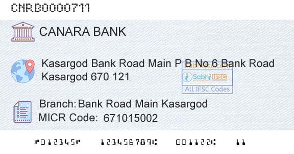 Canara Bank Bank Road Main KasargodBranch 