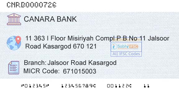 Canara Bank Jalsoor Road KasargodBranch 