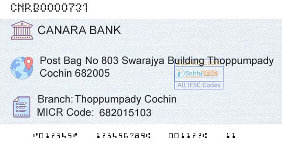 Canara Bank Thoppumpady CochinBranch 