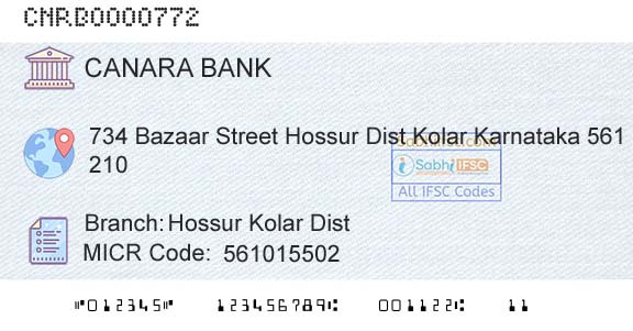Canara Bank Hossur Kolar Dist Branch 