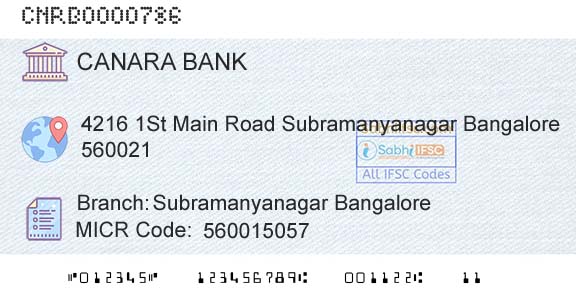 Canara Bank Subramanyanagar BangaloreBranch 