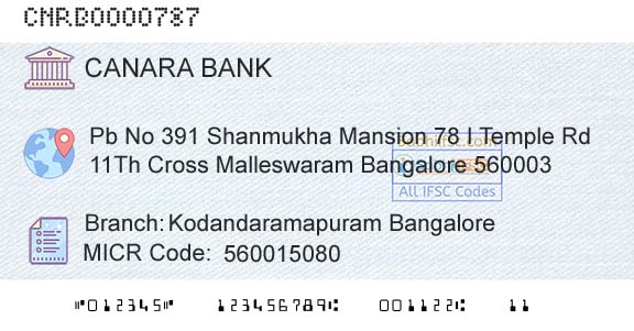 Canara Bank Kodandaramapuram BangaloreBranch 