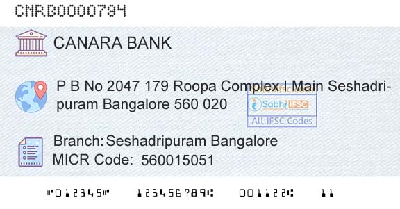 Canara Bank Seshadripuram BangaloreBranch 