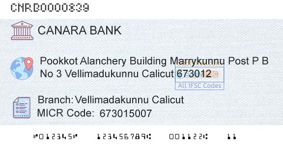 Canara Bank Vellimadakunnu CalicutBranch 