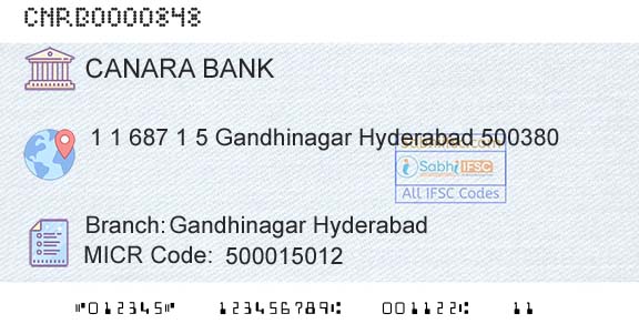 Canara Bank Gandhinagar HyderabadBranch 