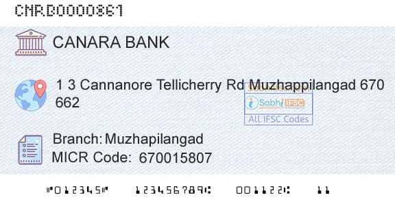 Canara Bank MuzhapilangadBranch 