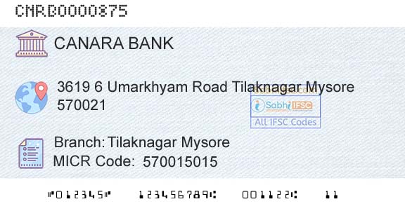 Canara Bank Tilaknagar MysoreBranch 