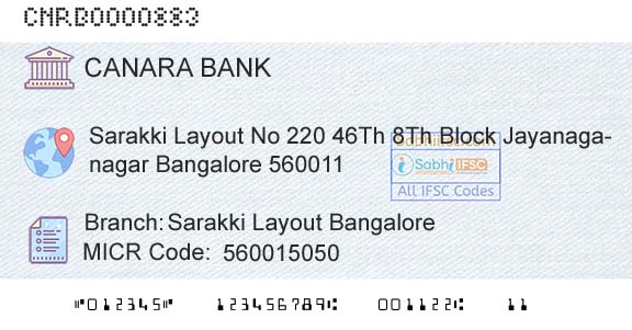 Canara Bank Sarakki Layout BangaloreBranch 