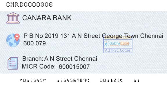 Canara Bank A N Street ChennaiBranch 