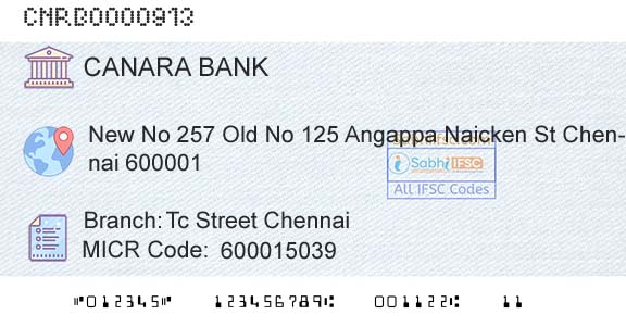 Canara Bank Tc Street ChennaiBranch 