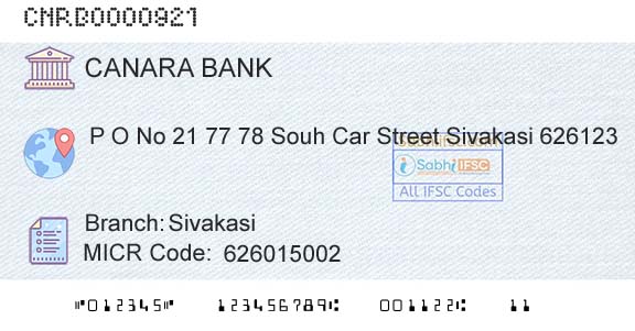 Canara Bank SivakasiBranch 