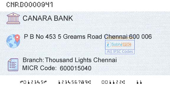 Canara Bank Thousand Lights ChennaiBranch 