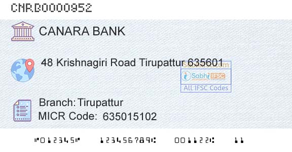 Canara Bank TirupatturBranch 