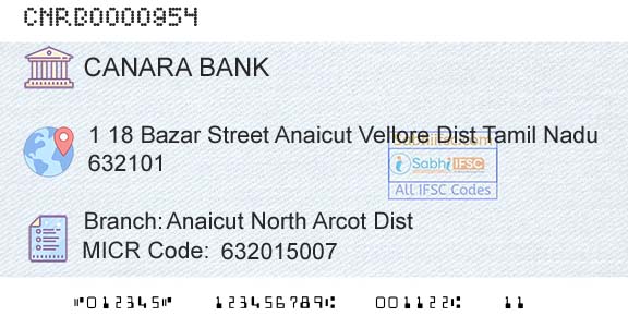 Canara Bank Anaicut North Arcot DistBranch 