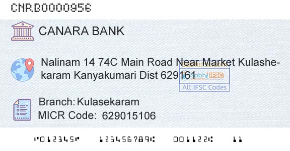 Canara Bank KulasekaramBranch 