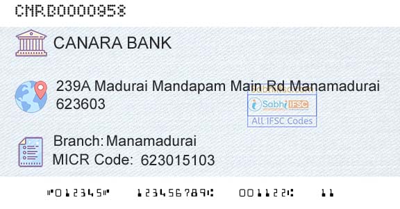 Canara Bank ManamaduraiBranch 