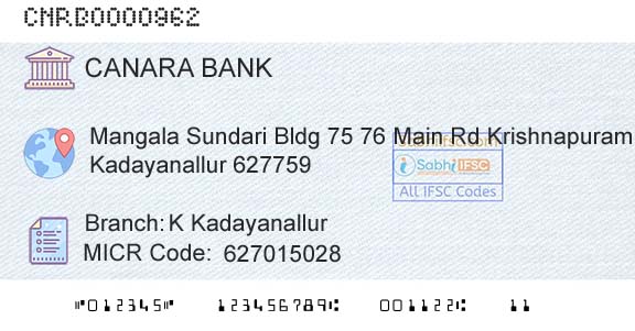 Canara Bank K KadayanallurBranch 