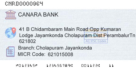 Canara Bank Cholapuram JayankondaBranch 