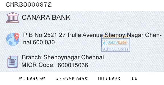 Canara Bank Shenoynagar ChennaiBranch 