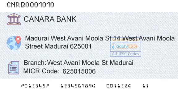 Canara Bank West Avani Moola St MaduraiBranch 