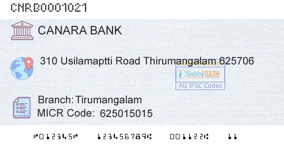 Canara Bank TirumangalamBranch 