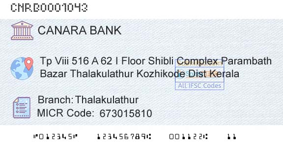 Canara Bank ThalakulathurBranch 