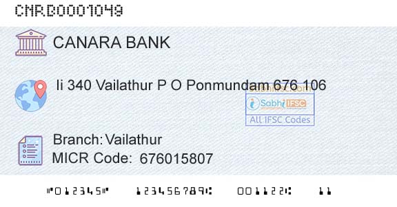 Canara Bank VailathurBranch 