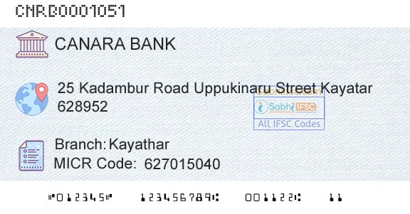 Canara Bank KayatharBranch 
