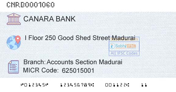 Canara Bank Accounts Section MaduraiBranch 