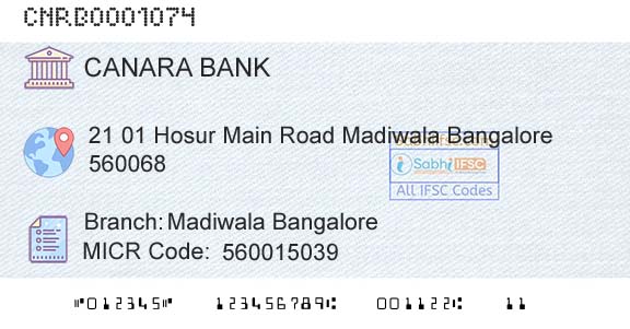 Canara Bank Madiwala BangaloreBranch 