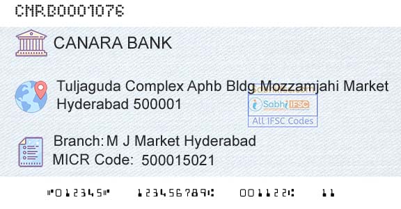 Canara Bank M J Market HyderabadBranch 