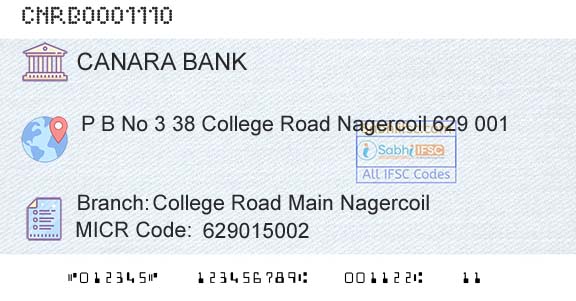 Canara Bank College Road Main NagercoilBranch 