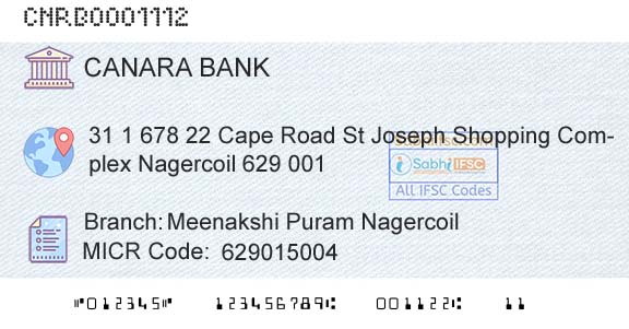 Canara Bank Meenakshi Puram NagercoilBranch 