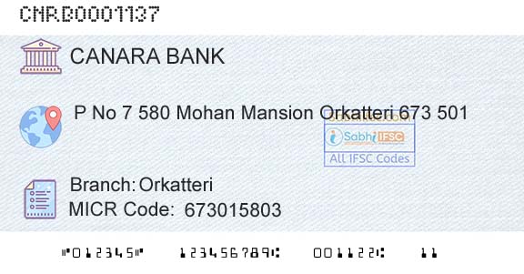 Canara Bank OrkatteriBranch 