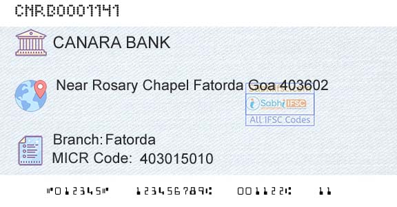 Canara Bank Fatorda Branch 