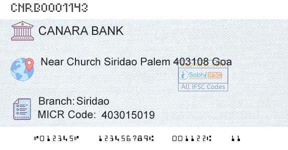 Canara Bank SiridaoBranch 