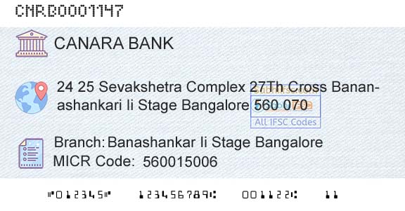 Canara Bank Banashankar Ii Stage BangaloreBranch 
