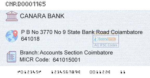 Canara Bank Accounts Section CoimbatoreBranch 