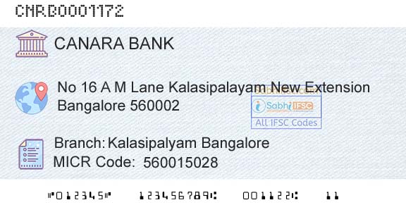 Canara Bank Kalasipalyam BangaloreBranch 