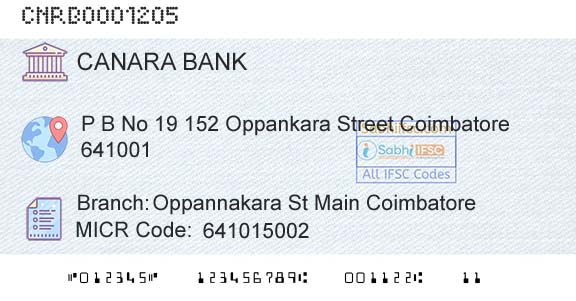 Canara Bank Oppannakara St Main CoimbatoreBranch 