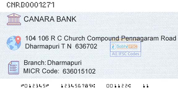 Canara Bank DharmapuriBranch 