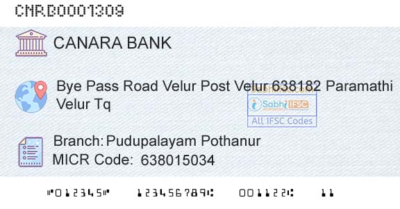 Canara Bank Pudupalayam PothanurBranch 