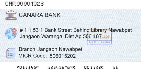 Canara Bank Jangaon Nawabpet Branch 