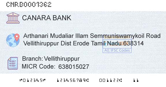 Canara Bank VellithiruppurBranch 