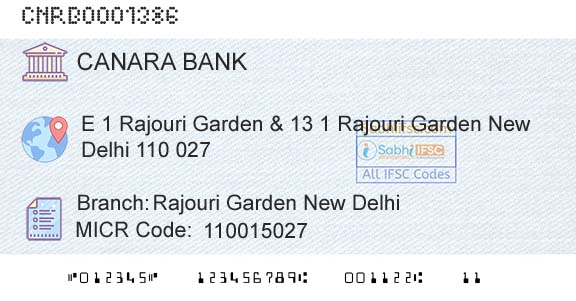 Canara Bank Rajouri Garden New DelhiBranch 