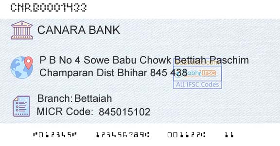 Canara Bank BettaiahBranch 