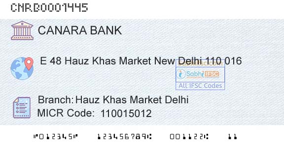Canara Bank Hauz Khas Market DelhiBranch 