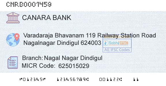 Canara Bank Nagal Nagar DindigulBranch 