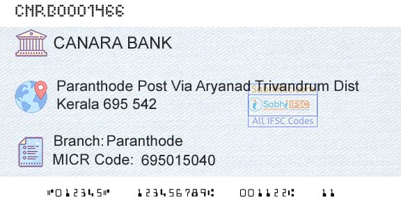 Canara Bank ParanthodeBranch 