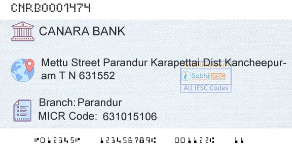 Canara Bank ParandurBranch 
